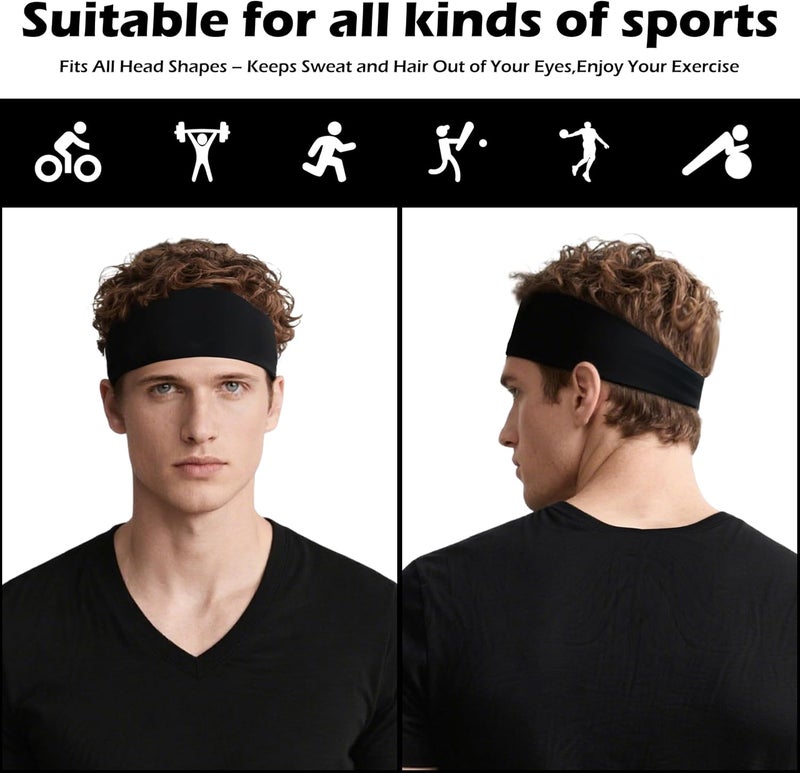 DeallDirect Sport Headbands for Men 6 Pack, Summer-Exclusive Lightweight Elastic Soft Fabric Non-Slip Men Hair Bands Hair Warp Running Cycling Sports Tennis Basketball Daily Workout - Image 5